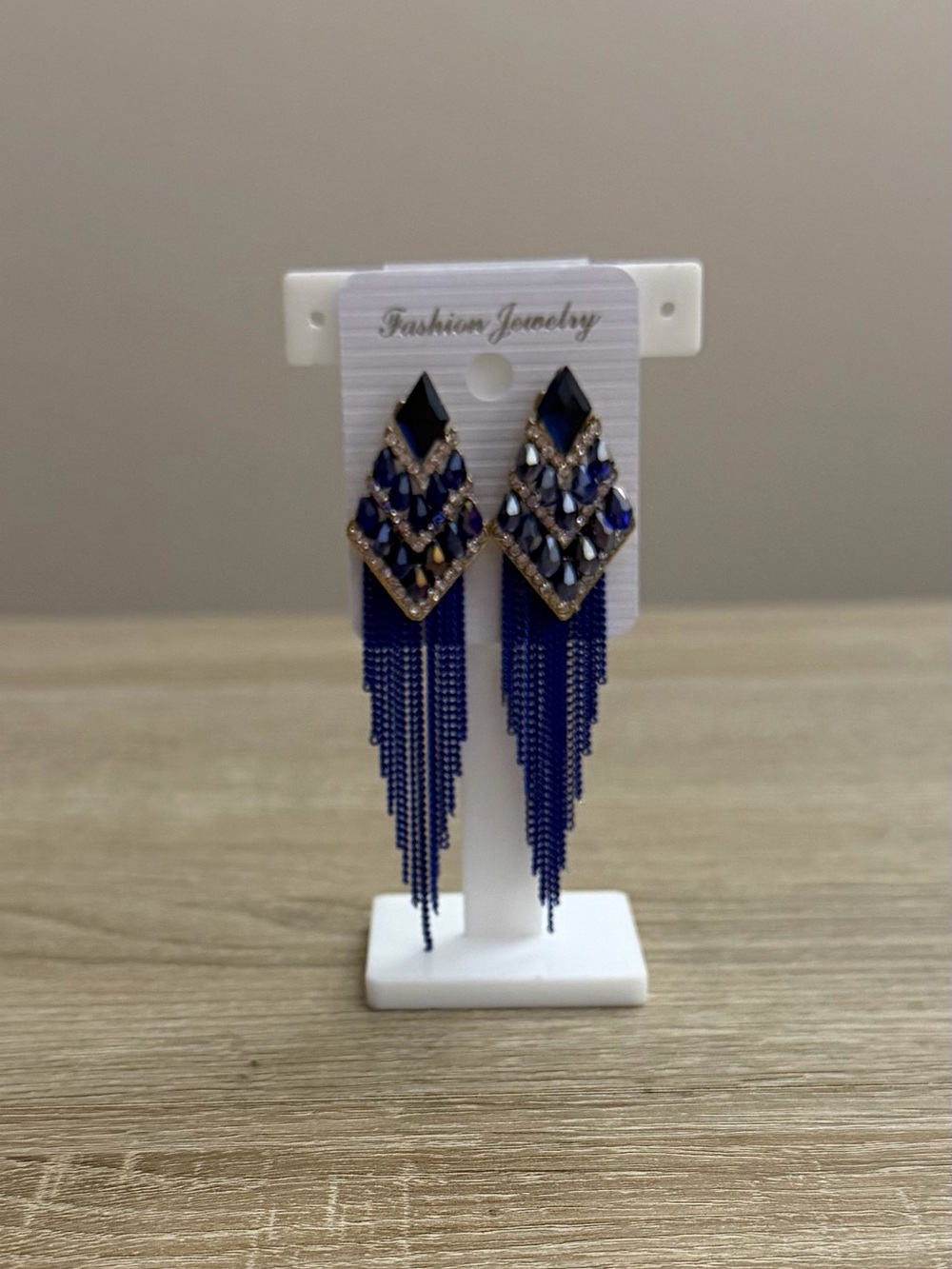 Royal Blue Rhinestone Statement Tassel Earrings New